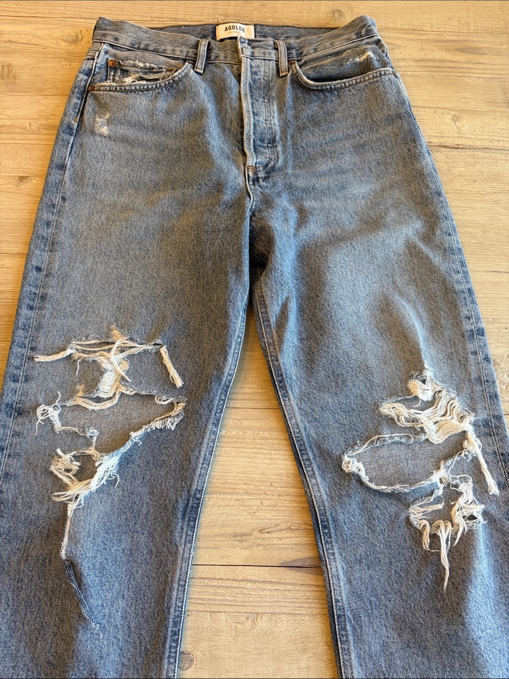 Agolde Ripped High-Rise Gray-Blue Jeans